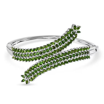 chrome diopside bypass bangle bracelet in rhodium over sterling silver