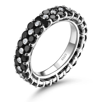 Black Spinel or Garnet with White Zircon Eternity Band Ring in Rhodium over Sterling Silver 5.5ctw