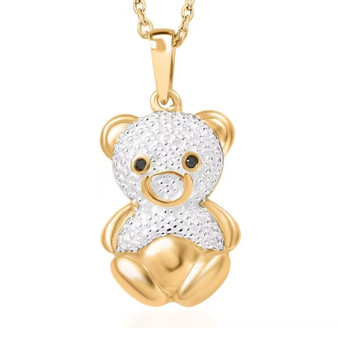 teddy bear black diamond accents two-tone 18k yellow gold and rhodium over sterling silver
