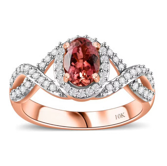 pink tourmaline and diamond ring in 10k rose gold front