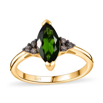 marquise chrome diopside and brown diamond accent ring in 18k yellow gold over sterling silver