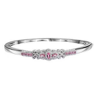 mahenge pink spinel and white zircon bangle bracelet in rhodium over sterling silver