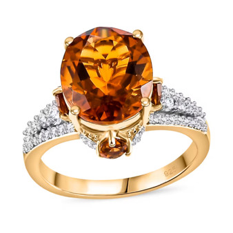 madeira citrine and white zircon ring in 18k yellow gold over sterling silver front