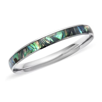 abalone shell inlay bangle bracelet in rhodium over sterling silver