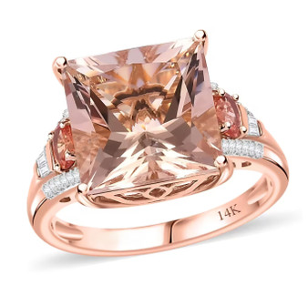 morganite padparadscha sapphire and diamond 14k rose gold ring front