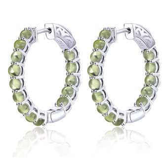 peridot cabochon hoop earrings in rhodium over sterling silver