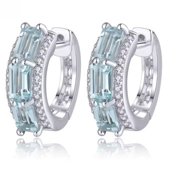 aquamarine and white zircon hoop earrings in rhodium over sterling silver