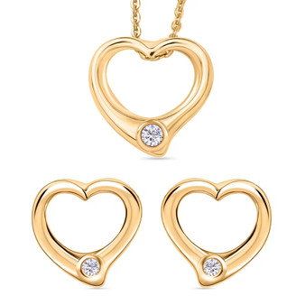 lab grown diamond open heart yellow gold over sterling silver jewelry set full front