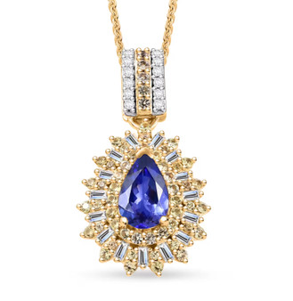 tanzanite yellow sapphire and diamond pendant necklace in 18k yellow gold over sterling silver