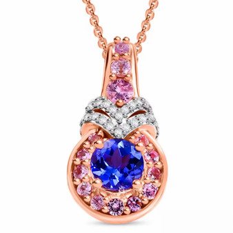 tanzanite pink sapphire and zircon pendant necklace in 18k rose gold over sterling silver