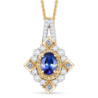 tanzanite yellow sapphire and moissanite pendant necklace in 18k yellow gold over sterling silver