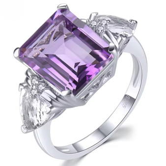 amethyst and white topaz ring in rhodium over sterling silver