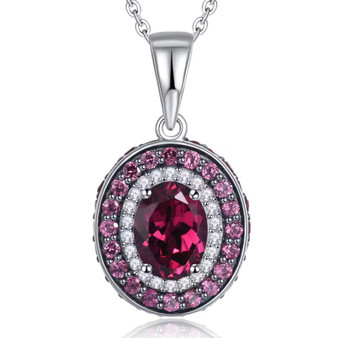 rhodolite garnet and white zircon pendant necklace in black and white rhodium over sterling silver
