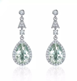 prasiolite dangle earrings in rhodium over sterling silver