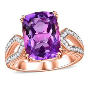 amethyst and white zircon solitaire ring in 18k rose gold over sterling silver
