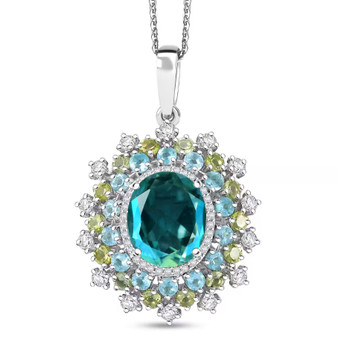 blue and green quartz triplet peridot apatite and zircon pendant necklace in rhodium over sterling silver