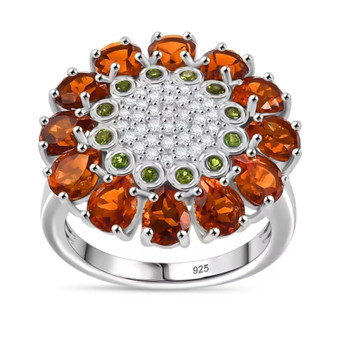 madeira citrine chrome diopside and zircon flower cluster ring in rhodium over sterling silver