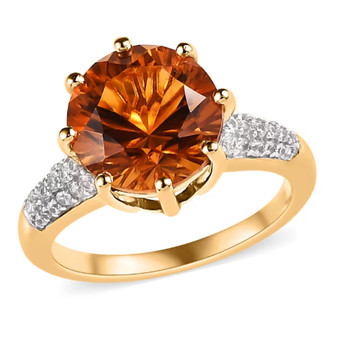 citrine and white zircon ring in 18k yellow gold over sterling silver