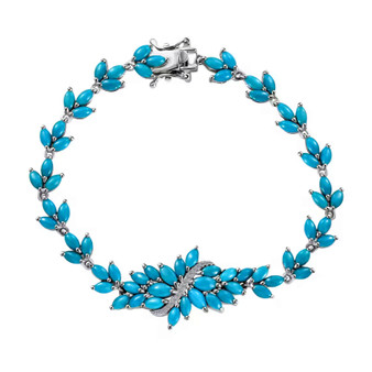 turquoise and moissanite bracelet in rhodium over sterling silver