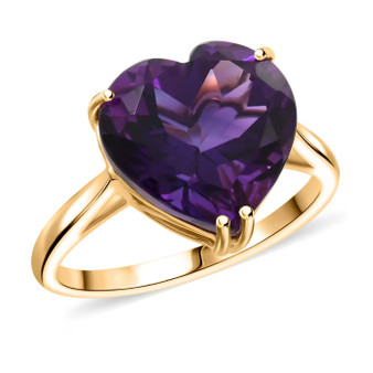 amethyst heart solitaire ring in solid 10k yellow gold