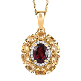 rhodolite garnet citrine and zircon halo pendant necklace in 18k yellow gold over sterling silver