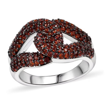 garnet interlocking cluster ring in rhodium over sterling silver