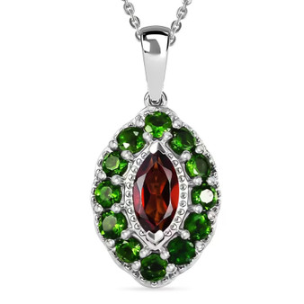 garnet and chrome diopside pendant necklace in rhodium over sterling silver