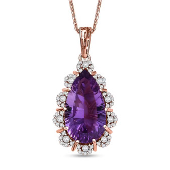 pear amethyst and white zircon pendant necklace in 18k rose gold over sterling silver
