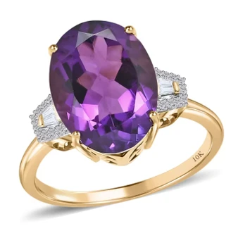 amethyst and diamond ring in solid 10k yellow gold