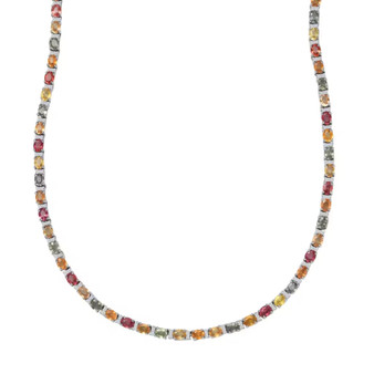 multi sapphire and zircon tennis necklace in rhodium over sterling silver