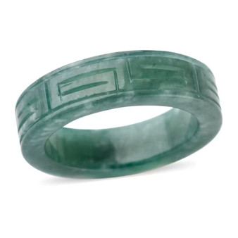green olmec jadeite jade 7mm carved solid band ring front