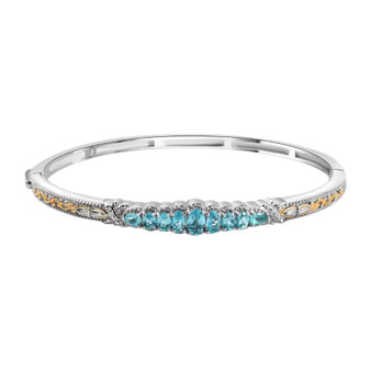 blue apatite bangle bracelet in 18k yellow gold and rhodium over sterling silver