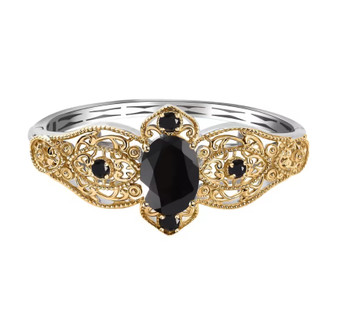 black spinel bangle bracelet in 18k yellow gold and rhodium over sterling silver