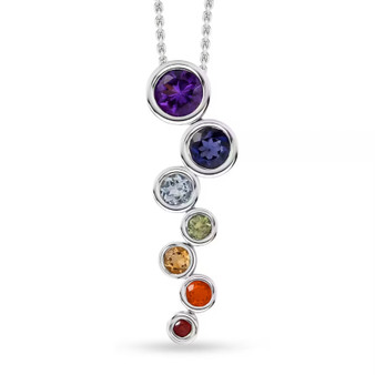 multi gemstone pendant necklace in rhodium over sterling silver