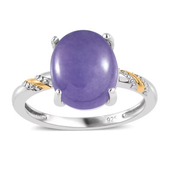 purple jade oval two-tone solitaire ring in 18k yellow gold and rhodium over sterling silver