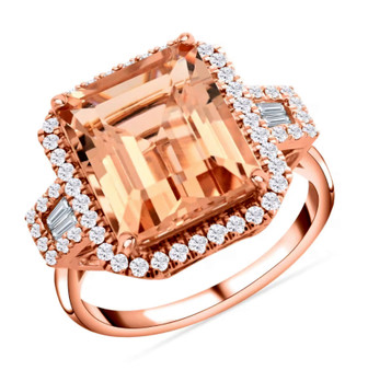 morganite and diamond halo ring in 18k rose gold