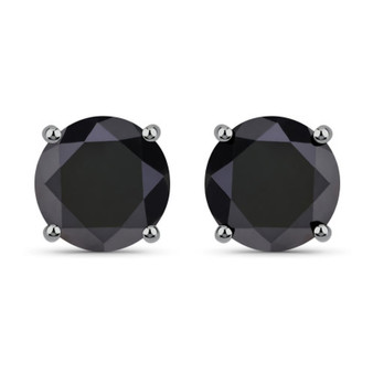 black diamond 7-7.5mm round 14k white gold stud earrings front view