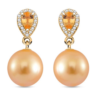 golden south sea pearl citrine and zircon 18k yellow gold over sterling silver earrings