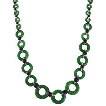 green jade and black jade rhodium over sterling silver graduated necklace