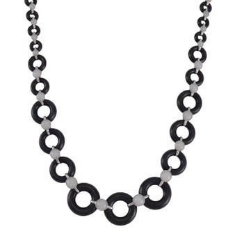 black jade and white jade rhodium over sterling silver graduated necklace