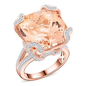 morganite and diamond ring in 14k rose gold front