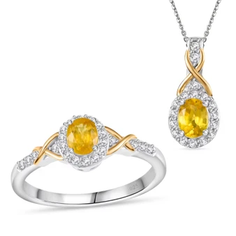 yellow sapphire and white zircon two-tone jewelry set in 18k yellow gold and rhodium over sterling silver