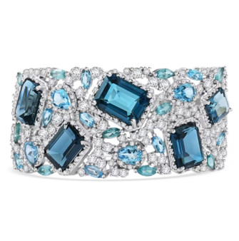 london blue topaz and swiss blue topaz blue apatite and zircon rhodium over sterling silver cuff bracelet