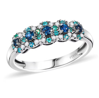 alexandrite paraiba tourmaline and diamond halo band ring in 950 platinum