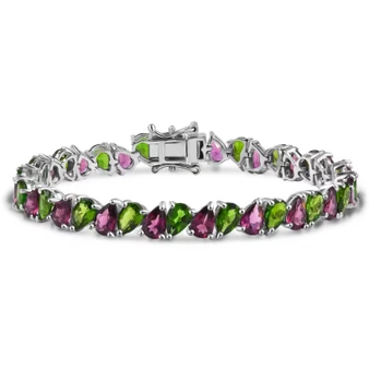 rhodolite garnet and chrome diopside rhodium over sterling silver tennis bracelet