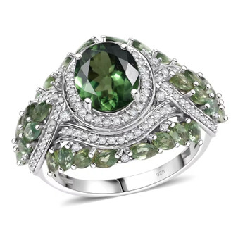 green apatite and white zircon rhodium over sterling silver ring