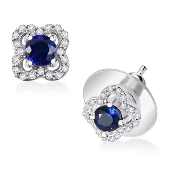 blue kyanite and white zircon rhodium over sterling silver halo stud earrings