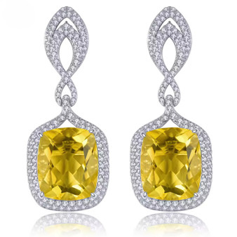 yellow fluorite and white zircon rhodium over sterling silver earrings