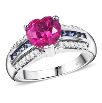lab pink blue and white sapphire rhodium over sterling silver ring