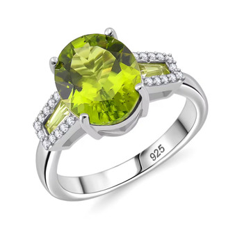 peridot and zircon rhodium over sterling silver ring